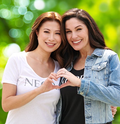 Neora Brand Partner and Neora Preferred Customer posing with their hands forming a heart. Neora Brand Partners are always there for the Preferred Customers on their team. From sharing expert products advice to walking them through the Neora PC Perks Program, Brand Partners are truly partners for their team and Neora.